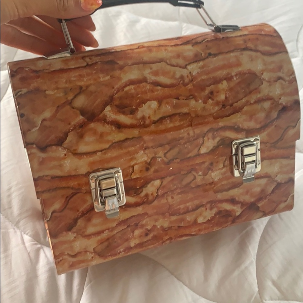 Vintage metal lunch box, bacon print